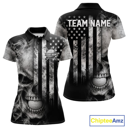 Skull Golf Polo Shirt For Women Personalized US Flag Golf Jersey Patriotic Smoke Skull Golf Apparel NYN4568