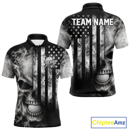 Skull Golf Polo Shirt For Men Personalized US Flag Golf Jersey Patriotic Smoke Skull Golf Apparel NYN4568