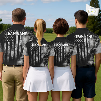 Skull Golf Polo Shirt For Men Personalized US Flag Golf Jersey Patriotic Smoke Skull Golf Apparel NYN4568