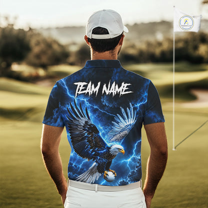 Blue Lightning Flying Eagle Golf Shirt For Men Custom Team Golf Polo Thunder Golf Apparel NYN4570