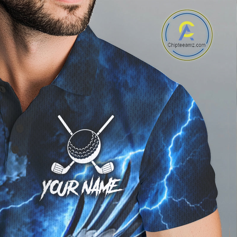 Blue Lightning Flying Eagle Golf Shirt For Men Custom Team Golf Polo Thunder Golf Apparel NYN4570