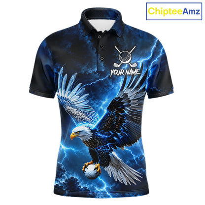 Blue Lightning Flying Eagle Golf Shirt For Men Custom Team Golf Polo Thunder Golf Apparel NYN4570