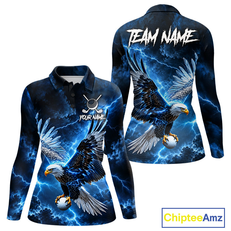 Blue Lightning Flying Eagle Golf Shirt For Women Custom Team Golf Polo Thunder Golf Apparel NYN4570