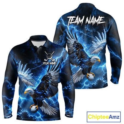 Blue Lightning Flying Eagle Golf Shirt For Men Custom Team Golf Polo Thunder Golf Apparel NYN4570