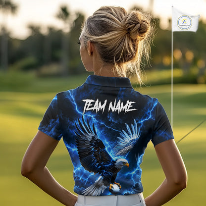 Blue Lightning Flying Eagle Golf Shirt For Women Custom Team Golf Polo Thunder Golf Apparel NYN4570
