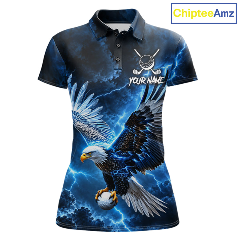 Blue Lightning Flying Eagle Golf Shirt For Women Custom Team Golf Polo Thunder Golf Apparel NYN4570