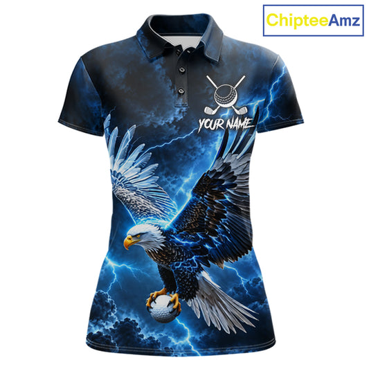 Blue Lightning Flying Eagle Golf Shirt For Women Custom Team Golf Polo Thunder Golf Apparel NYN4570