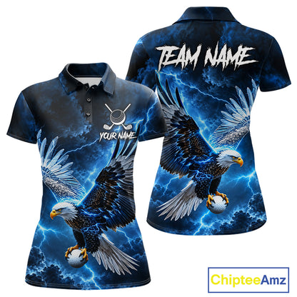 Blue Lightning Flying Eagle Golf Shirt For Women Custom Team Golf Polo Thunder Golf Apparel NYN4570