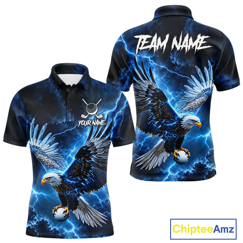 Blue Lightning Flying Eagle Golf Shirt For Men Custom Team Golf Polo Thunder Golf Apparel NYN4570