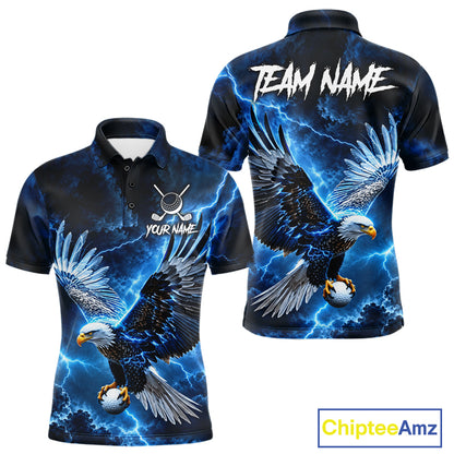 Blue Lightning Flying Eagle Golf Shirt For Men Custom Team Golf Polo Thunder Golf Apparel NYN4570
