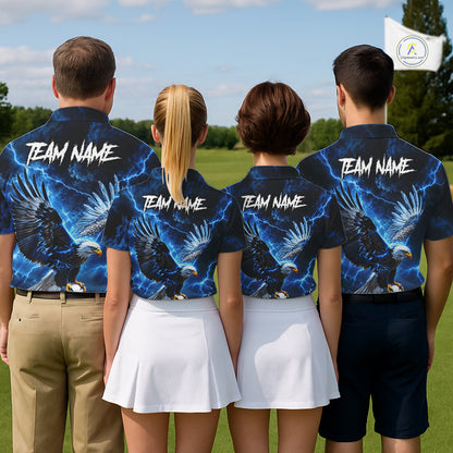 Blue Lightning Flying Eagle Golf Shirt For Men Custom Team Golf Polo Thunder Golf Apparel NYN4570