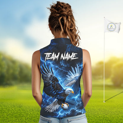 Blue Lightning Flying Eagle Golf Shirt For Women Custom Team Golf Sleeveless Polo Thunder Golf Apparel NYN4570