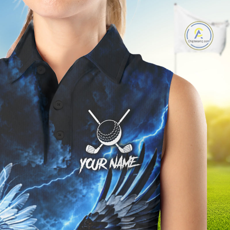 Blue Lightning Flying Eagle Golf Shirt For Women Custom Team Golf Sleeveless Polo Thunder Golf Apparel NYN4570