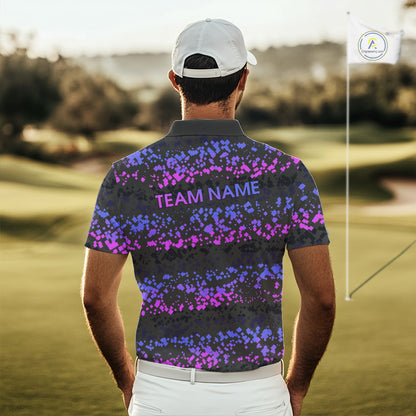 Personalized Purple Pink Pixel Men's Golf Polo Shirt Custom Name Camo Golf Apparel NYN4571