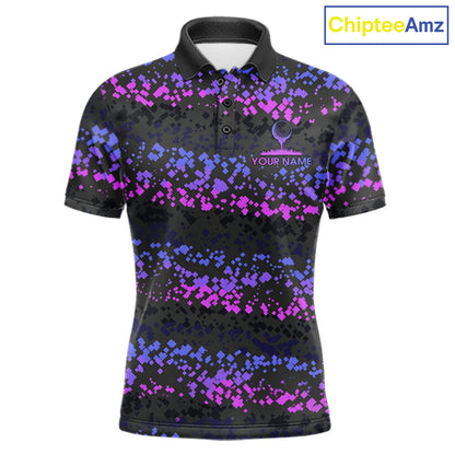 Personalized Purple Pink Pixel Men's Golf Polo Shirt Custom Name Camo Golf Apparel NYN4571