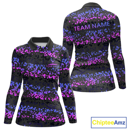 Personalized Purple Pink Pixel Women Golf Polo Shirt Custom Name Camo Golf Apparel NYN4571