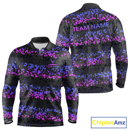 Personalized Purple Pink Pixel Men's Golf Polo Shirt Custom Name Camo Golf Apparel NYN4571