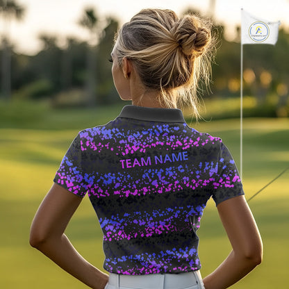 Personalized Purple Pink Pixel Women Golf Polo Shirt Custom Name Camo Golf Apparel NYN4571