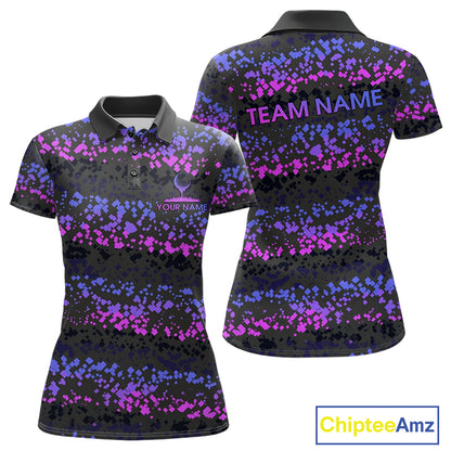 Personalized Purple Pink Pixel Women Golf Polo Shirt Custom Name Camo Golf Apparel NYN4571