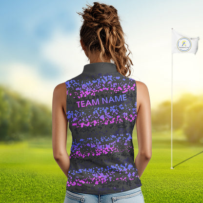 Personalized Purple Pink Pixel Women Golf Sleeveless Polo Shirt Custom Name Camo Golf Apparel NYN4571