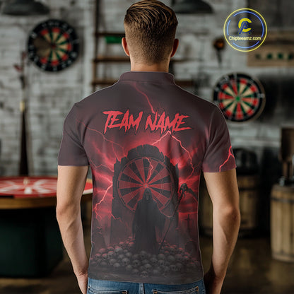 Custom Multi-Skull Lightning Red Dartboard Dart Men Polo Jerseys Grim Reaper Dart Shirts NYN1736