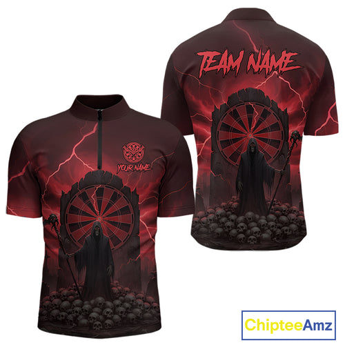 Custom Multi-Skull Lightning Red Dartboard Dart Men Quarter-Zip Jerseys Grim Reaper Dart Shirts NYN1736