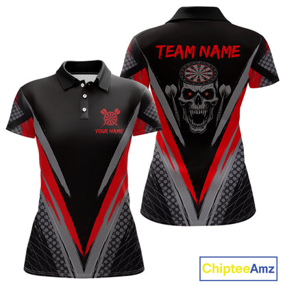 Custom Multi-Skull Lightning Blue Dartboard Dart Women Polo Jerseys Grim Reaper Dart Shirts NYN1739