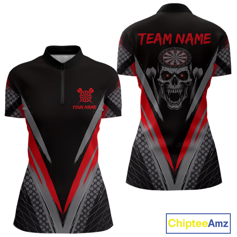 Custom Multi-Skull Lightning Blue Dartboard Dart Women Quarter-Zip Jerseys Grim Reaper Dart Shirts NYN1739