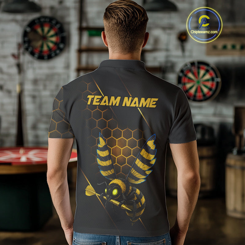 Custom Black & Yellow Funny Bee Gold Dart Arrow Dart Men Polo Jerseys Outfits Dart Shirts NYN1735