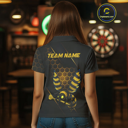 Custom Black & Yellow Funny Bee Gold Dart Arrow Dart Women Polo Jerseys Outfits Dart Shirts NYN1735