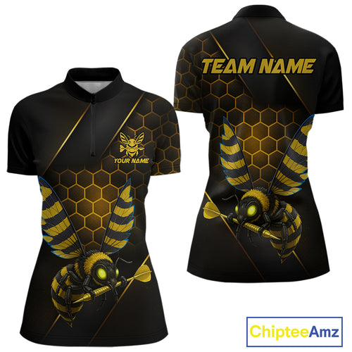 Custom Black & Yellow Funny Bee Gold Dart Arrow Dart Women Quarter-Zip Jerseys Outfits Dart Shirts NYN1735