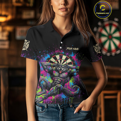 Colorful Splatter Funny Wolf Dartboard Custom Darts Polo Shirt For Women Dart Team Gifts NYN2001