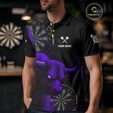 Load image into Gallery viewer, Purple Ferocious Bull Grunge Dartboard Men Polo Darts Shirt Custom Name &amp; Team Jersey NYN2005