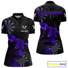 Load image into Gallery viewer, Purple Ferocious Bull Grunge Dartboard Women Quarter-Zip Darts Shirt Custom Name &amp; Team Jersey NYN2005