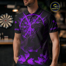 Load image into Gallery viewer, Custom Purple Flaming Dinosaurs Dartboard Polo Dart Shirt For Men Dinosaur Dart Jerseys NYN2006
