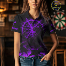 Load image into Gallery viewer, Custom Purple Flaming Dinosaurs Dartboard Polo Dart Shirt For Women Dinosaur Dart Jerseys NYN2006