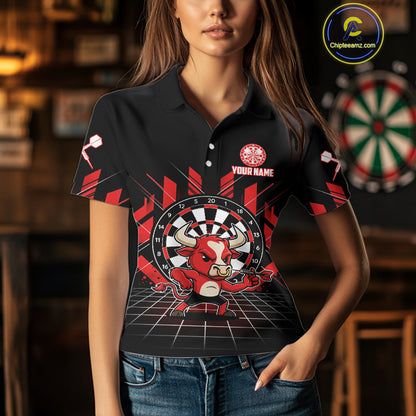 Custom Black And Red Geometry Funny Bull Dart Arrow Polo Dart Shirt For Women Dart Jerseys NYN2008