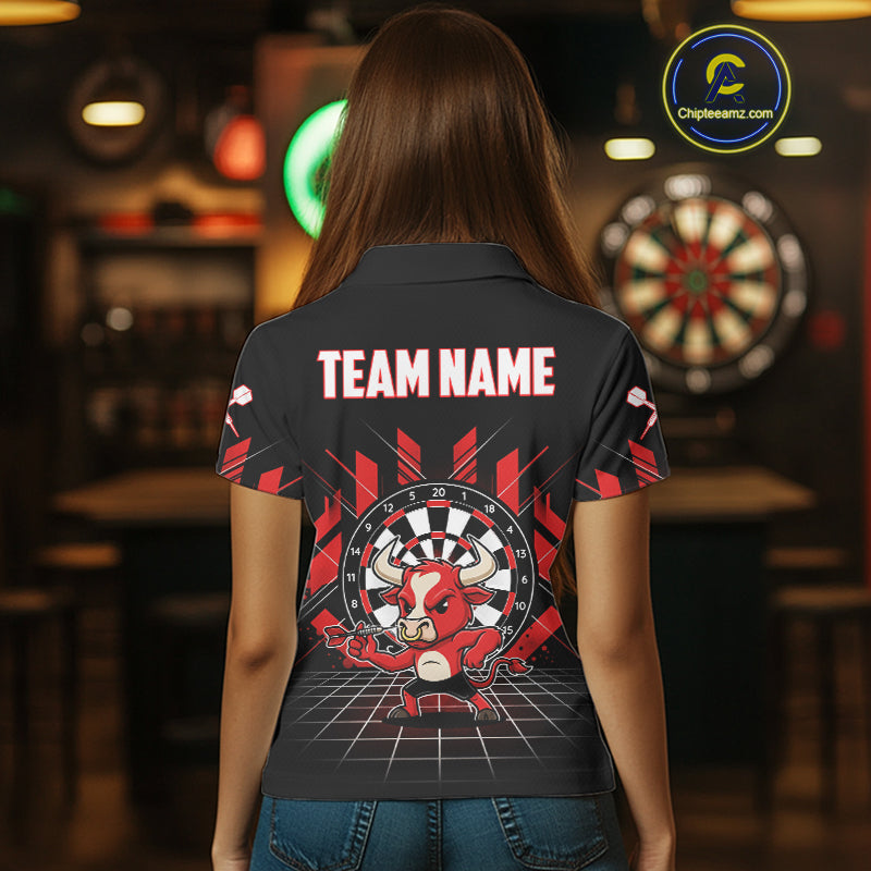 Custom Black And Red Geometry Funny Bull Dart Arrow Polo Dart Shirt For Women Dart Jerseys NYN2008
