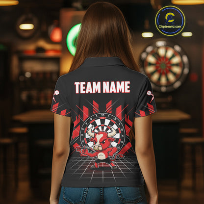 Custom Black And Red Geometry Funny Bull Dart Arrow Polo Dart Shirt For Women Dart Jerseys NYN2008