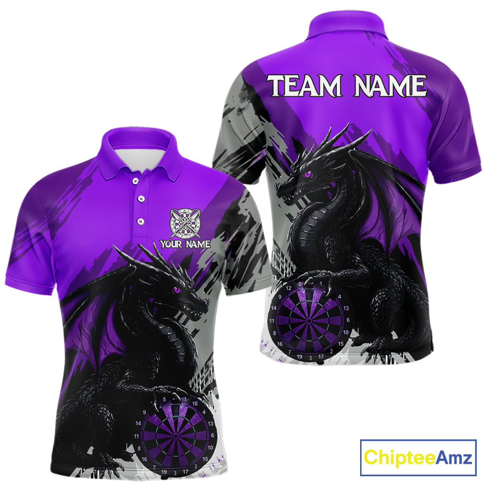 Purple Grunge Dragon Dartboard Custom Men Darts Polo League Shirts Dragon Dart Jerseys NYN2238