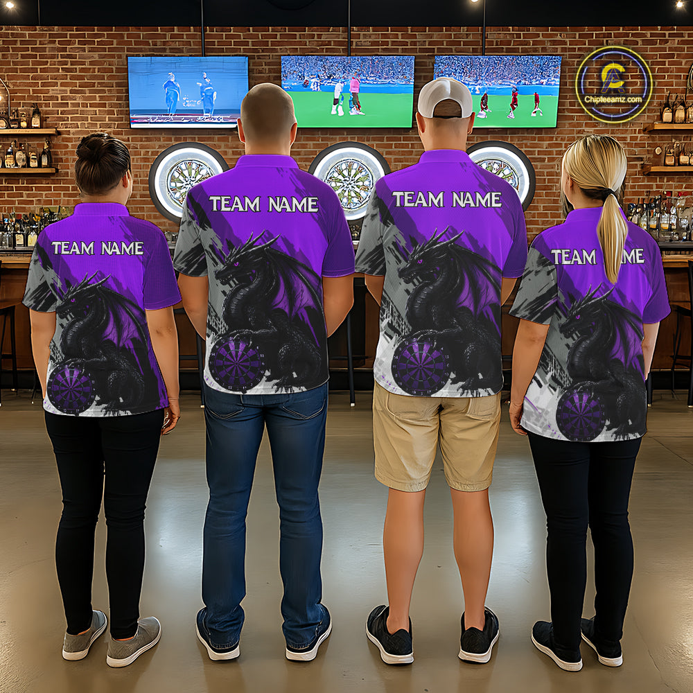 Purple Grunge Dragon Dartboard Custom Women Darts Quarter-Zip League Shirts Dragon Dart Jerseys NYN2238
