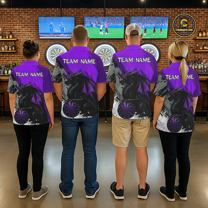 Purple Grunge Dragon Dartboard Custom Women Darts Quarter-Zip League Shirts Dragon Dart Jerseys NYN2238