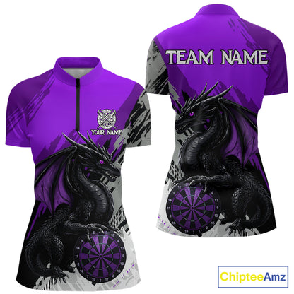 Purple Grunge Dragon Dartboard Custom Women Darts Quarter-Zip League Shirts Dragon Dart Jerseys NYN2238