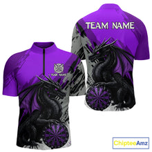 Load image into Gallery viewer, Purple Grunge Dragon Dartboard Custom Men Darts Quarter-Zip League Shirts Dragon Dart Jerseys NYN2238