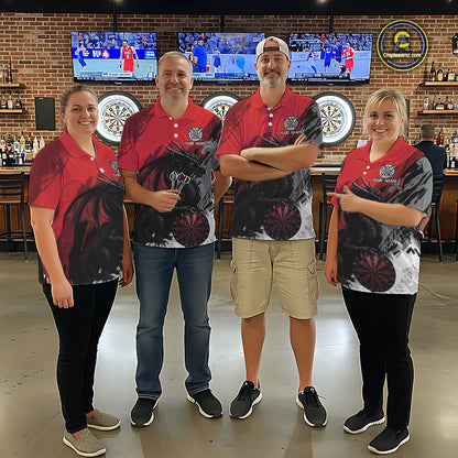Red Grunge Dragon Dartboard Custom Women Darts Quarter-Zip League Shirts Dragon Dart Jerseys NYN2239
