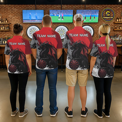 Red Grunge Dragon Dartboard Custom Women Darts Quarter-Zip League Shirts Dragon Dart Jerseys NYN2239