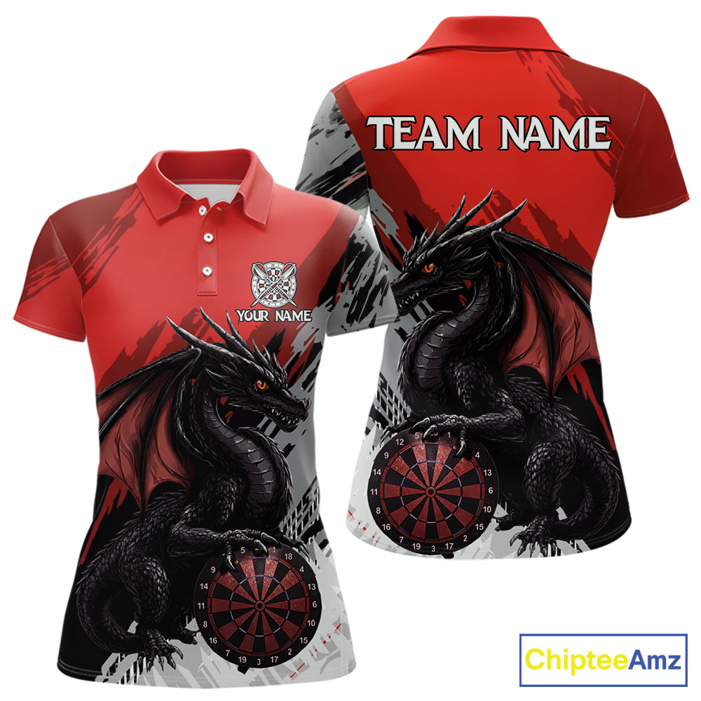 Red Grunge Dragon Dartboard Custom Women Darts Polo League Shirts Dragon Dart Jerseys NYN2239