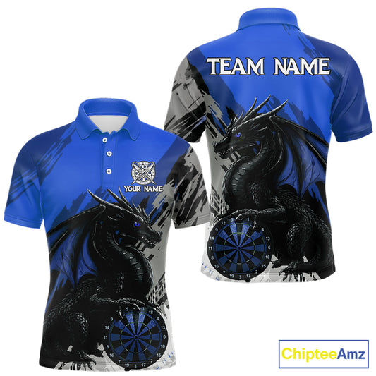 Blue Grunge Dragon Dartboard Custom Men Darts Polo League Shirts Dragon Dart Jerseys NYN2240