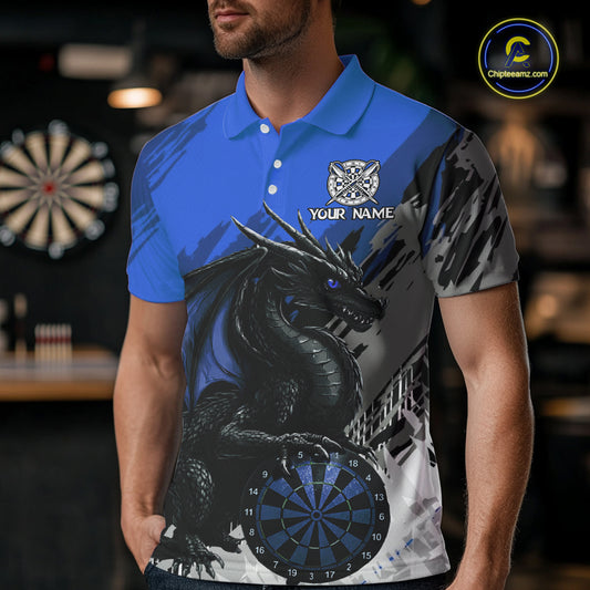 Blue Grunge Dragon Dartboard Custom Men Darts Polo League Shirts Dragon Dart Jerseys NYN2240