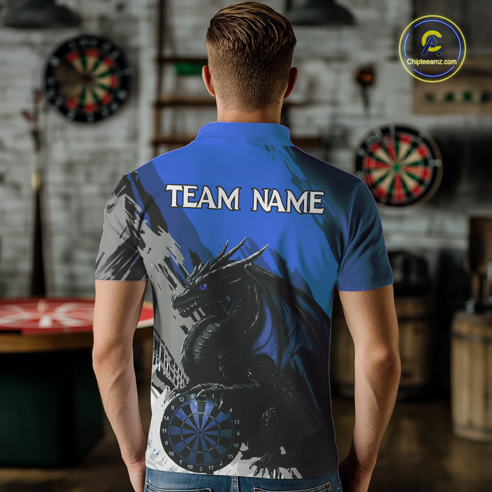 Blue Grunge Dragon Dartboard Custom Men Darts Polo League Shirts Dragon Dart Jerseys NYN2240